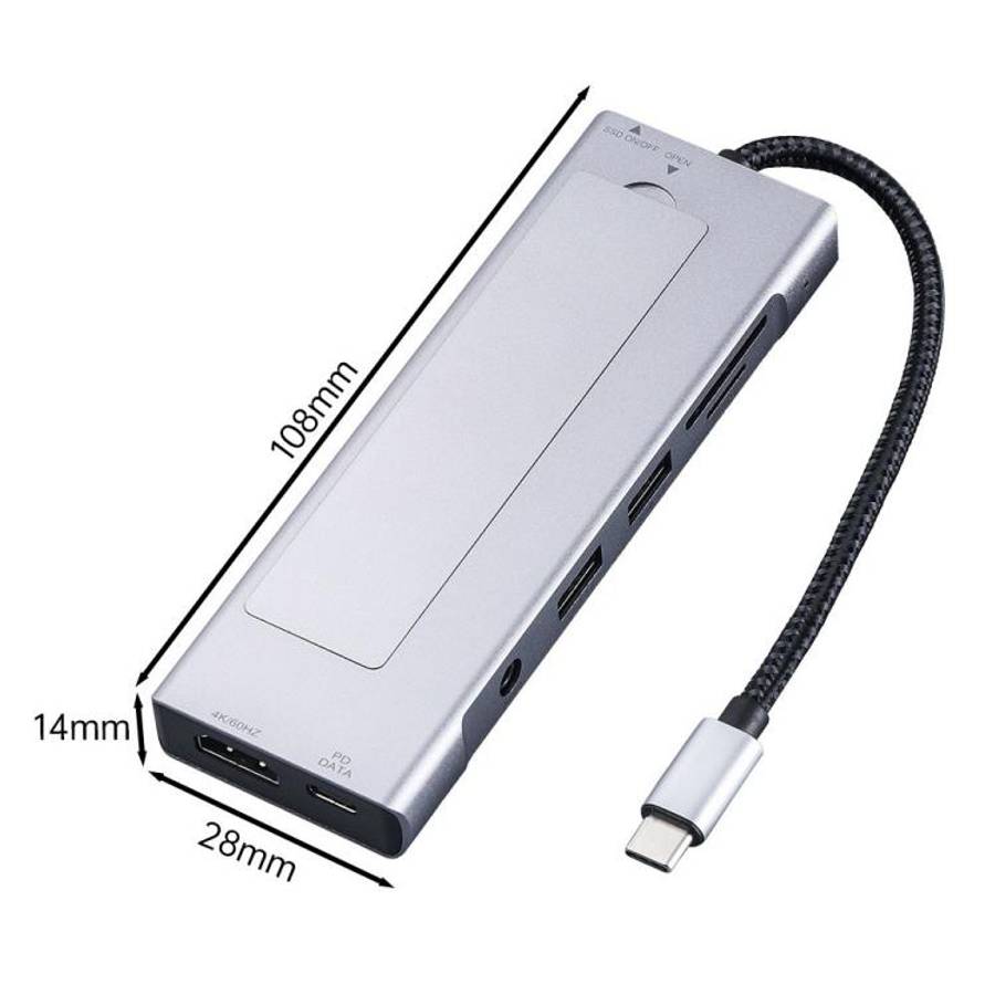 2605 4K HD M.2 NVMe Enclosure USB 3.2 Hub 8 in 1 Type-C Docking Station Card Reader