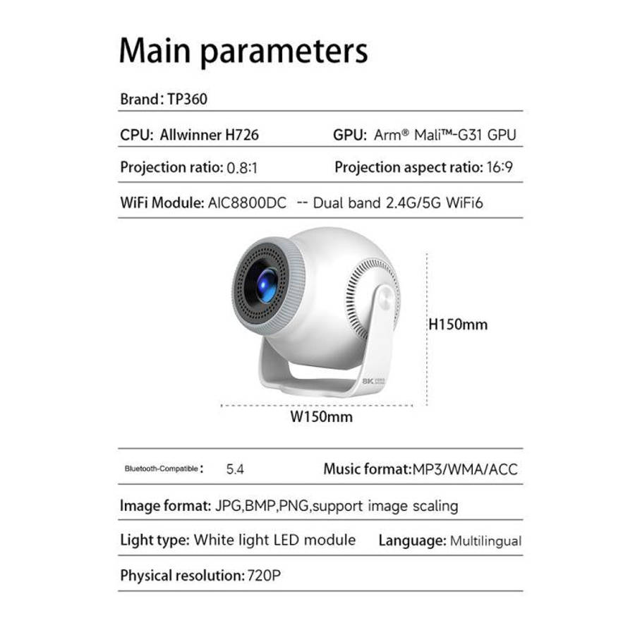 TP360 Android 14 Rotatable Mini Smart Projector Portable Home Theater Projector(UK Plug)