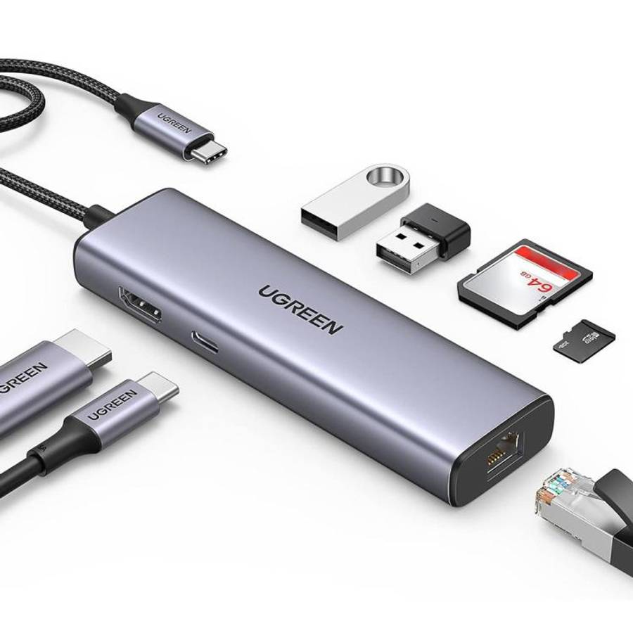 UGREEN CM512 90568 USB3.0 PD100W RJ45 SD / TF Card Reader 7 in 1 USB-C HUB