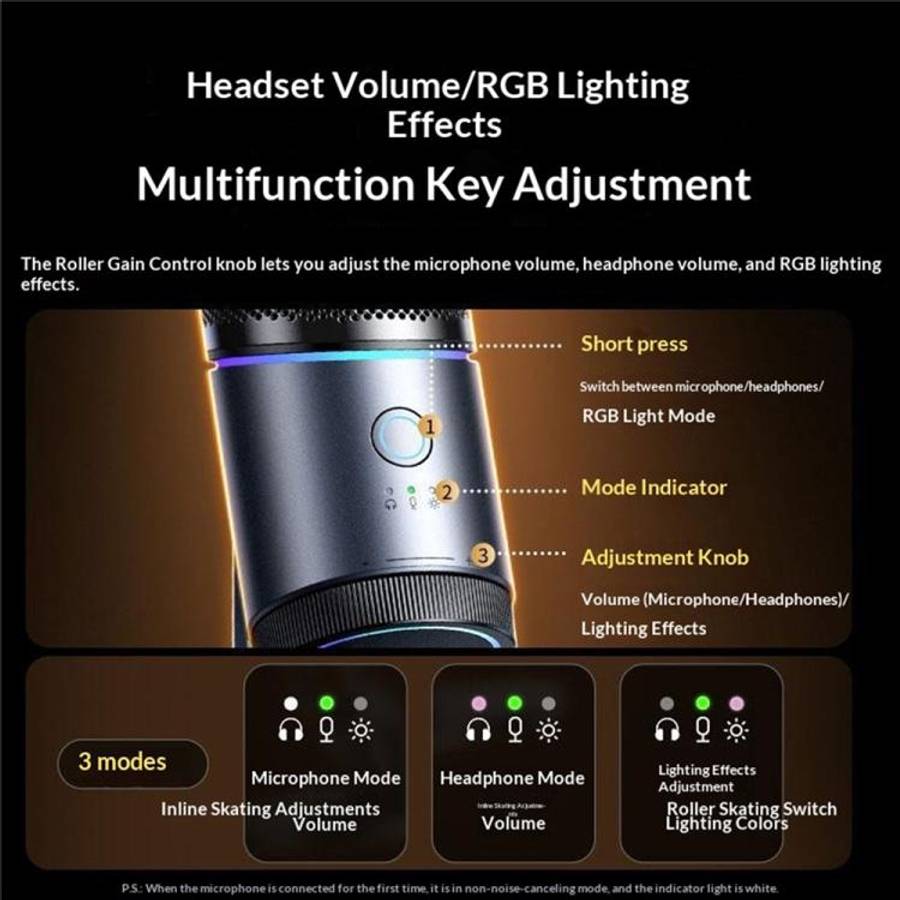 UGREEN CM769 RGB Light Design USB Desktop Noise Reduction Microphone for Live Streaming
