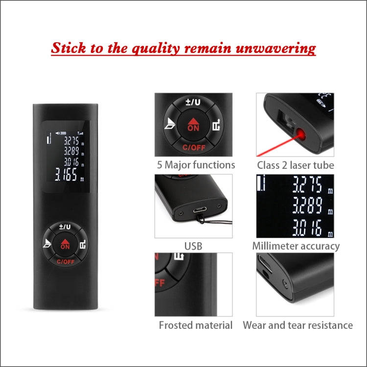 JQ-40 Mini Laser Distance Meter 40m Rechargeable Digital Handheld Laser Rangefinder Portable Lase...