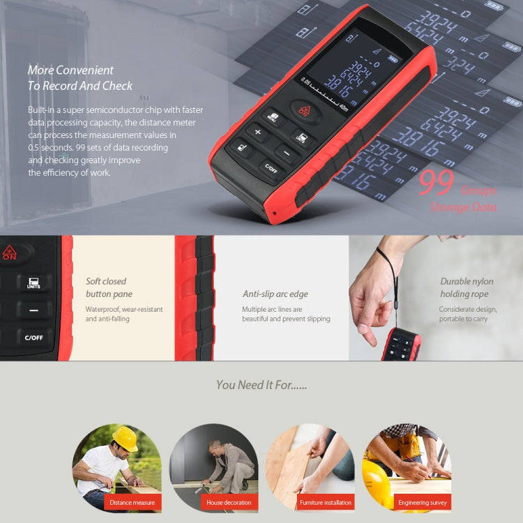 E40 Laser Rangefinder Laser Distance Meter Measuring Device Digital Handheld Tools Module Range 4...