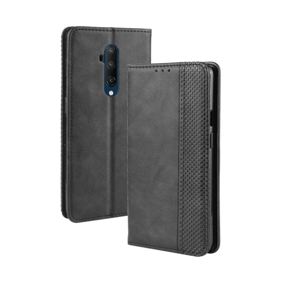 For OnePlus 7T Pro Magnetic Buckle Retro Crazy Horse Texture Leather Phone Case(Black)