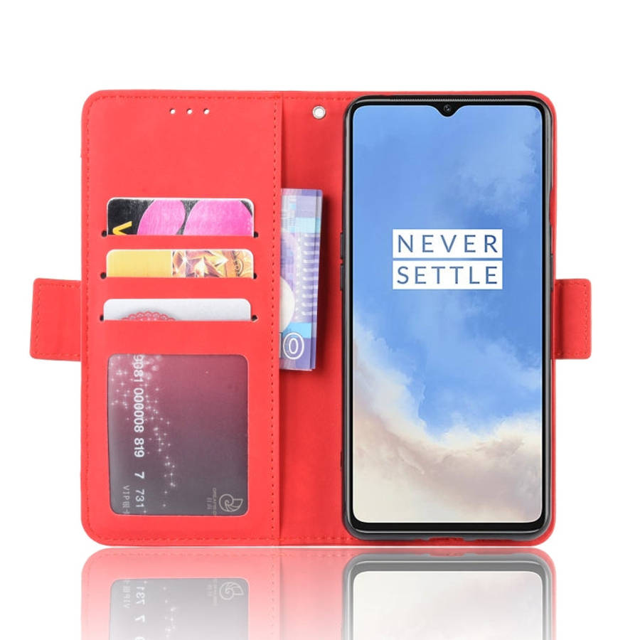 For OnePlus 7T Wallet Style Skin Feel Calf Pattern Leather Case with Separate Card Slot(Red)
