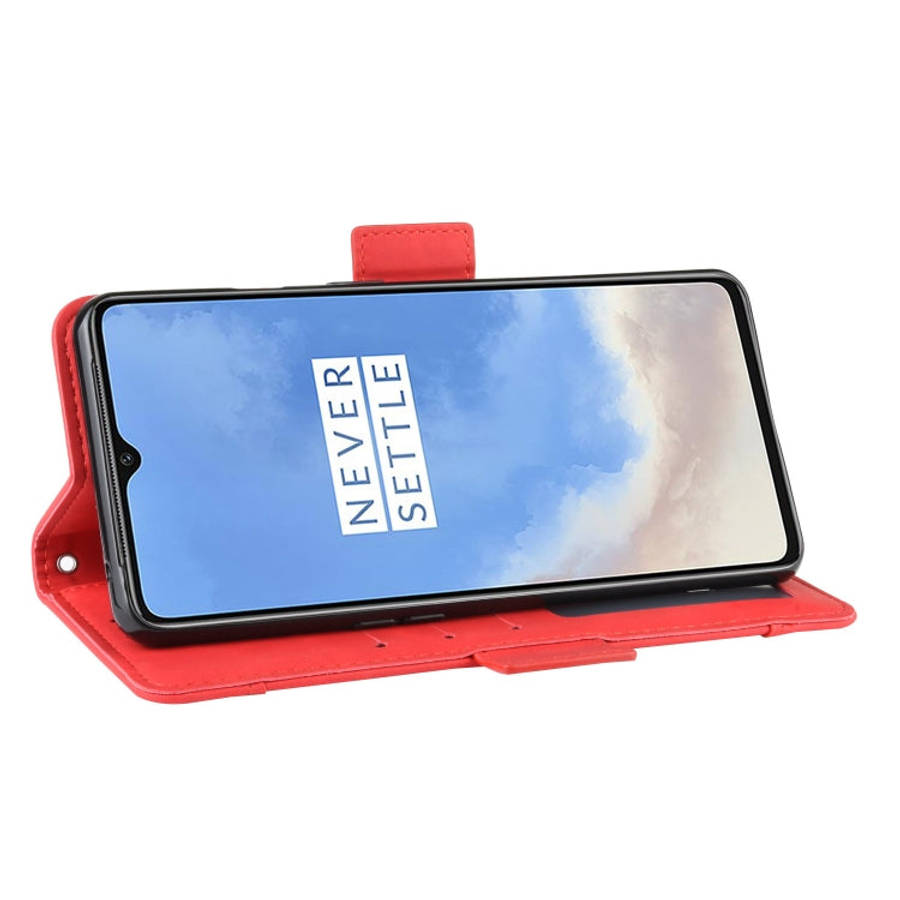 For OnePlus 7T Wallet Style Skin Feel Calf Pattern Leather Case with Separate Card Slot(Red)