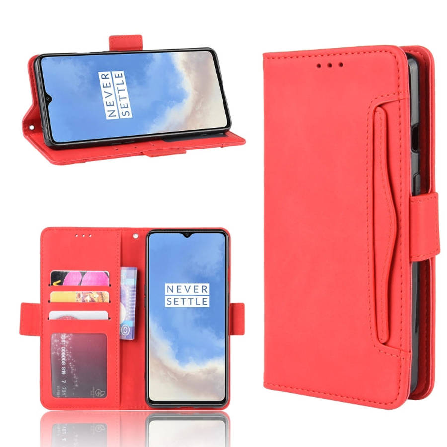 For OnePlus 7T Wallet Style Skin Feel Calf Pattern Leather Case with Separate Card Slot(Red)