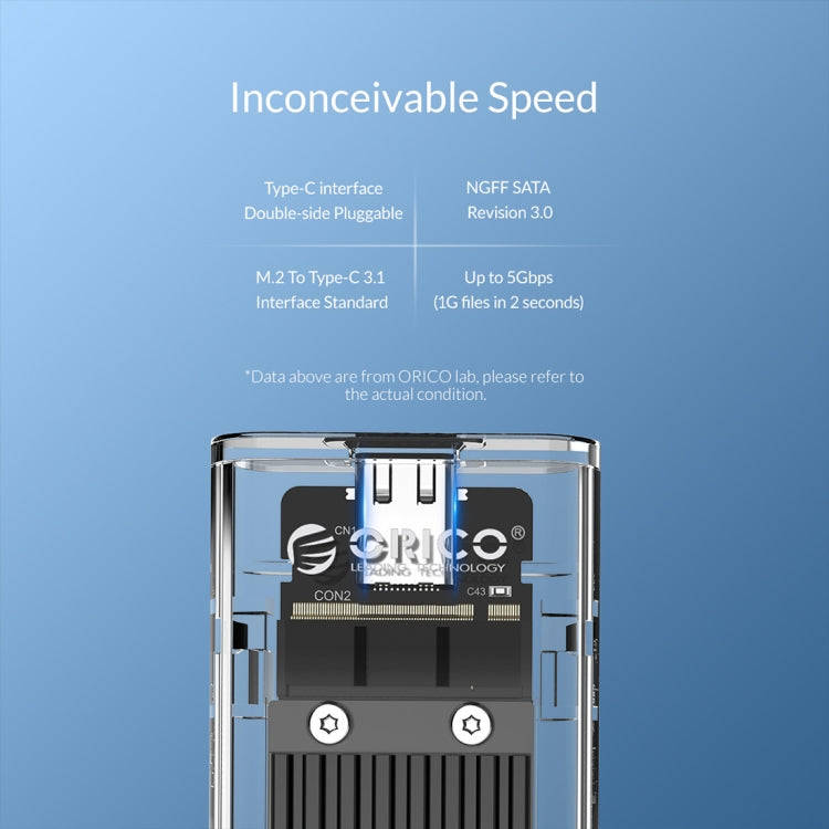 ORICO TCM2F-C3 NGFF M.2 Hard Drive Enclosure,Tool Free Type-C Interface Transparent Hard Disk Box