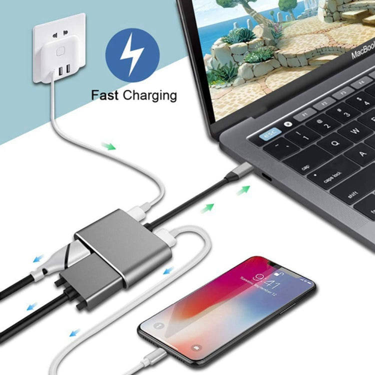 USB C to HDMI VGA 4K Adapter 4-in-1 Type C Adapter Hub to HDMI VGA USB 3.0 Digital AV Multiport A...