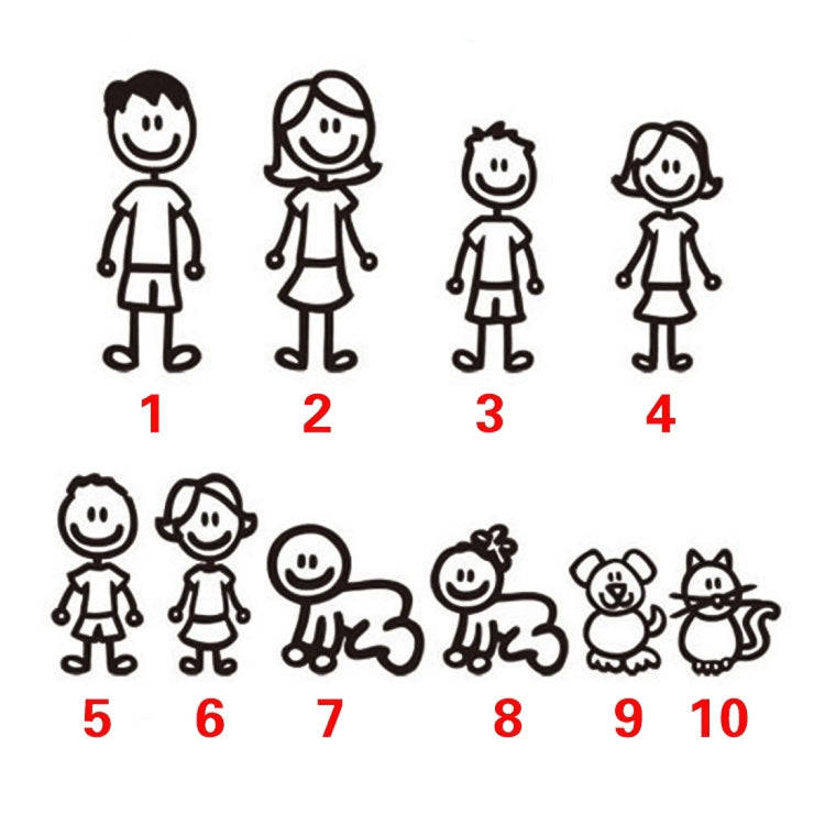 10 PCS Family Member Pattern Vinyl Decorative Auto Decal Cartoon Car Sticker (Black)
