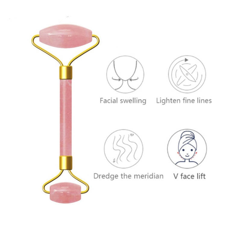 Double Head Massage Roller Natural Rose Crystal Quartz Jade Stone Anti Cellulite Wrinkle Facial B...