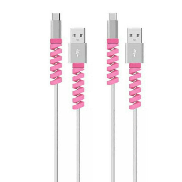 4pcs Spiral Style Silicone Data Cable Protective Cover Anti-wire Break Winder(Pink)
