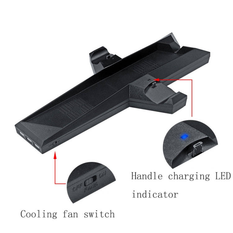 Game Console Radiator And Dual Handle Charging Base For PS4 / PS4 Slim(Black)