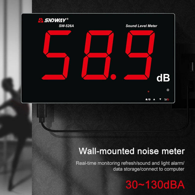 SNDWAY Wall-mounted 30~130dB Large Screen Digital Display Noise Decibel Monitoring Testers, Speci...
