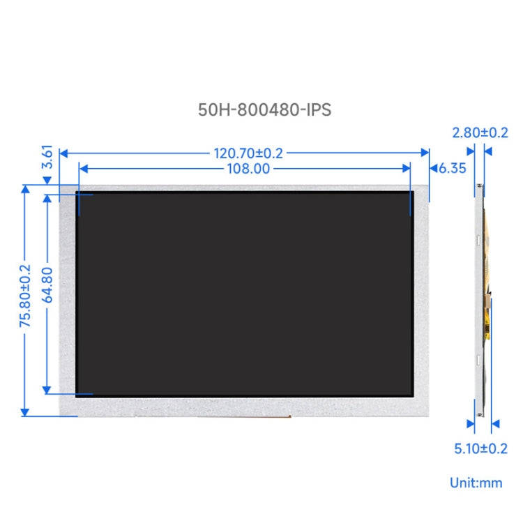 Waveshare 5 Inch DSI Display, 800 × 480 Pixel, IPS Display Panel, Style:No Touch