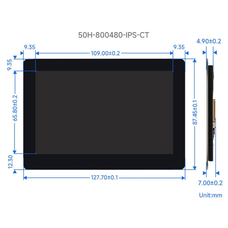 Waveshare 5 Inch DSI Display, 800 × 480 Pixel, IPS Display Panel, Style:Touch Display