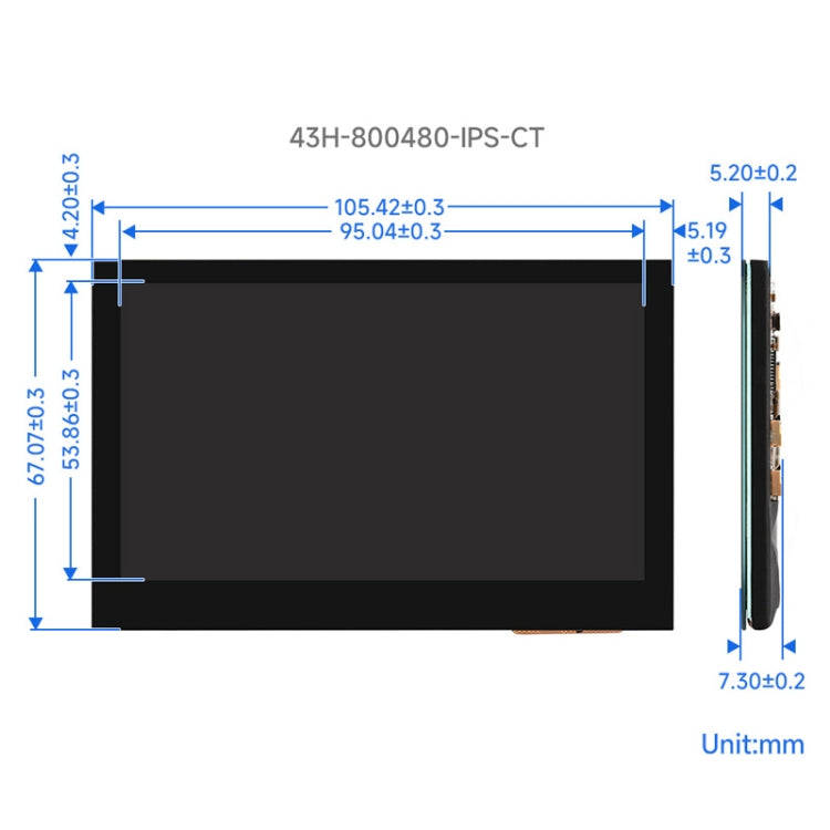 Waveshare 4.3 Inch DSI Display 800×480 Pixel IPS Display Panel, Style:Touch Display