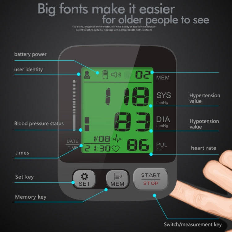JZ-256A Tri-Color Backlight Automatic Upper Arm Sphygmomanometer Home Electronic Sphygmomanometer...