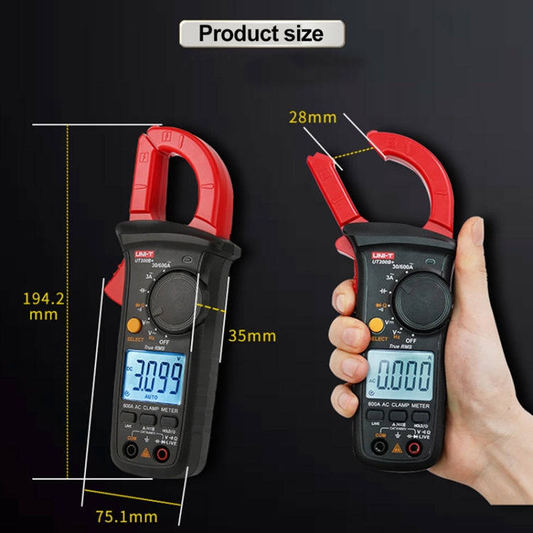 UNI-T  UT200B+ 600A  Digital Clamp Multimeter AC/DC Voltage Detector Frequency Resistance Tester