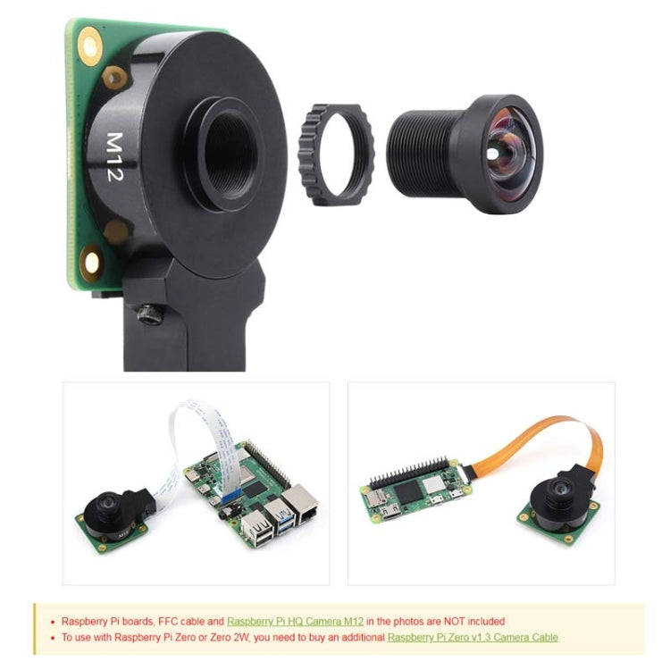 Waveshare WS1132712 For Raspberry Pi M12 High Resolution Lens, 12MP, 113 Degree FOV, 2.7mm Focal ...