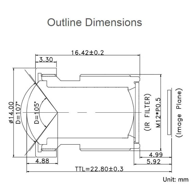 Waveshare WS1053516 For Raspberry Pi M12 High Resolution Lens, 16MP, 105 Degree FOV, 3.56mm Focal...