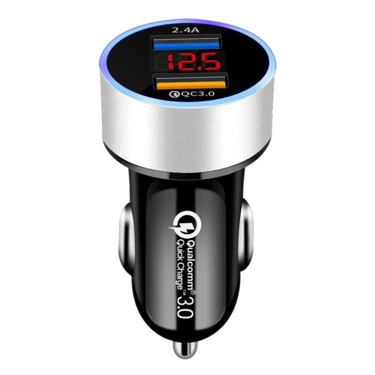 2 PCS Aluminum Ring Display Car Charger  QC3.0+2.4A Aluminum Alloy Multi-function Halo Digital Di...