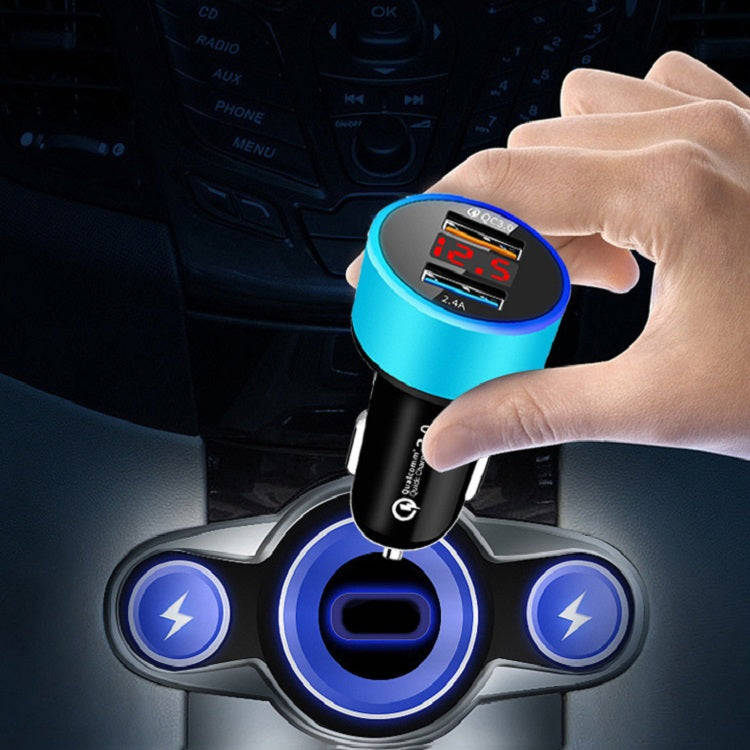 2 PCS Aluminum Ring Display Car Charger  QC3.0+2.4A Aluminum Alloy Multi-function Halo Digital Di...