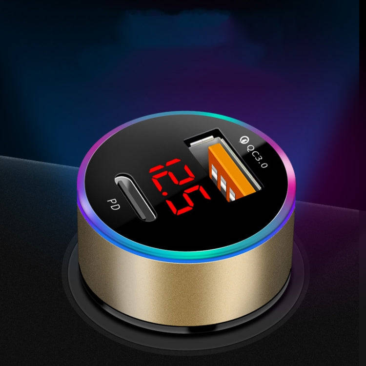 Aluminum Alloy Digital Display PD+QC3.0 Car Charger Multifunctional Car Charger(Elegant Black)