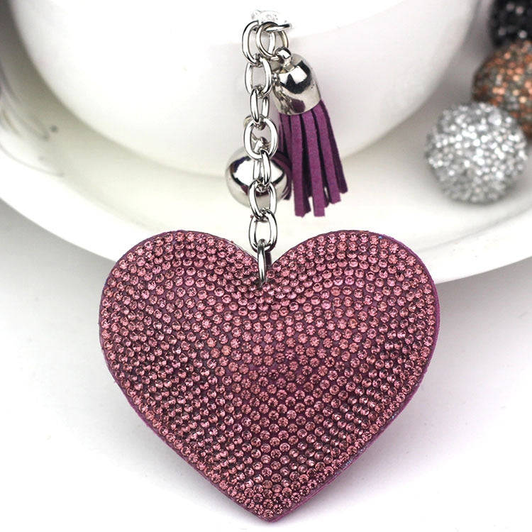 Heart Keychain Leather Tassel Gold Key Holder Metal Crystal Key Chain Keyring Charm Bag Auto Pend...