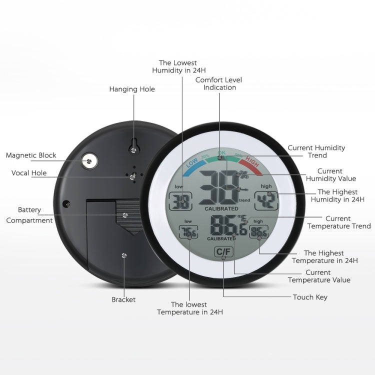 TS-S93 Multifunctional Digital Thermometer Hygrometer Temperature Humidity Meter, Value Trend Dis...