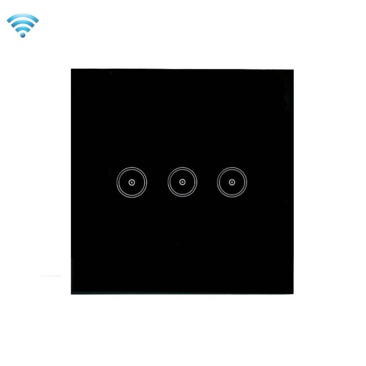 Wifi Wall Touch Panel Switch Voice Control Mobile Phone Remote Control, Model: Black 3 Gang (Zero...