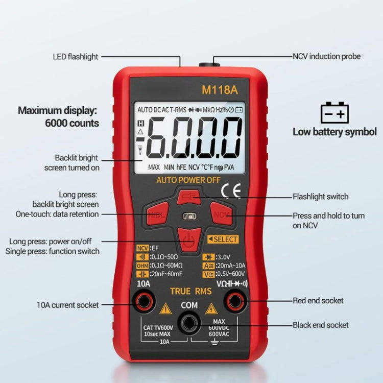 ANENG M118A High-Precision Automatic Range Multimeter Multi-Function Small Electrician Instrument...