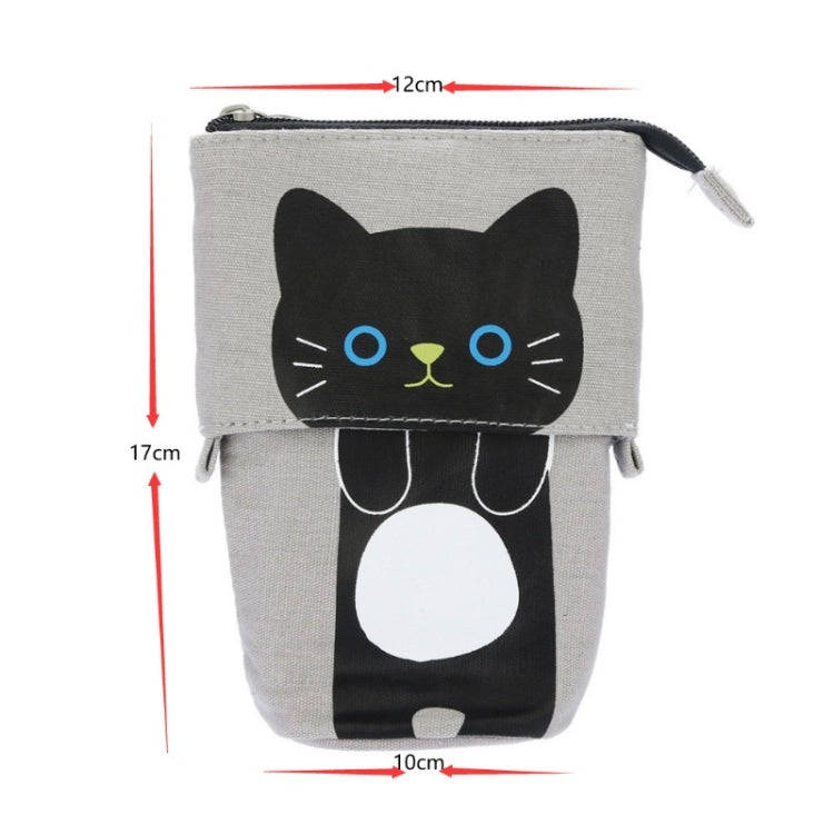 Corduroy Retractable Drop-Down Pencil Case Student Stationery Storage Bag(Coffee Cat)