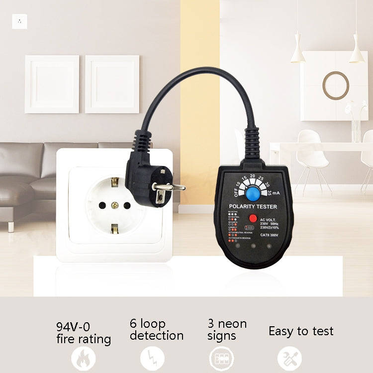 S2001 Socket Phase Detector Multi-Function Three-Phase Loop Socket Circuit Leakage Detector, EU Plug