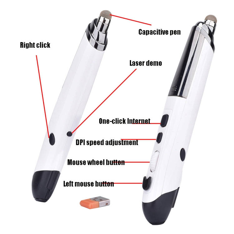 PR-08 1600DPI 6 Keys 2.4G Wireless Electronic Whiteboard Pen Multi-Function Pen Mouse PPT Flip Pe...