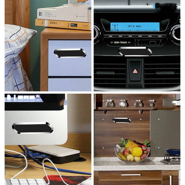 F601 4 PCS One Word Long Magnet Car Bracket Car Navigation Lazy Magnetic Metal Bracket(Rounded Bl...