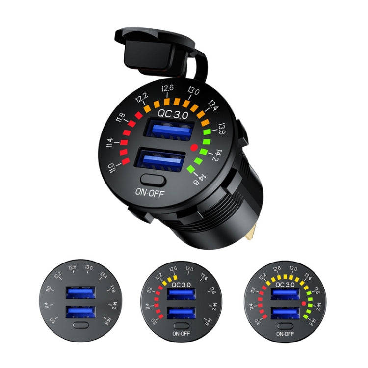 Car Motorcycle Ship Modified With Colorful Screen Display USB Dual QC3.0 Fast Charge Car Charger,...