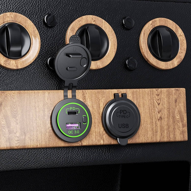 Car Motorcycle Ship Modified USB Charger Waterproof PD + QC3.0 Fast Charge, Model: Green Light Wi...