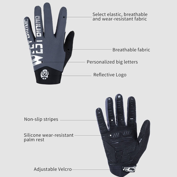 WEST BIKING YP0211214 Long Finger Shock Absorption Non-Slip Touch Screen Gloves Cycling Sports Gl...