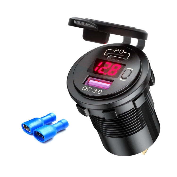 12V Modified Car USB Charger With Voltage Display PD QC3.0 Socket(With Terminal Red Light)
