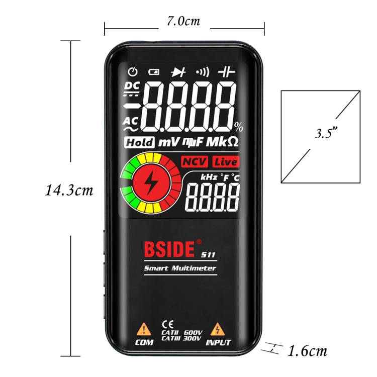 BSIDE Digital Multimeter 9999 Counts LCD Color Display DC AC Voltage Capacitance Diode Meter, Spe...