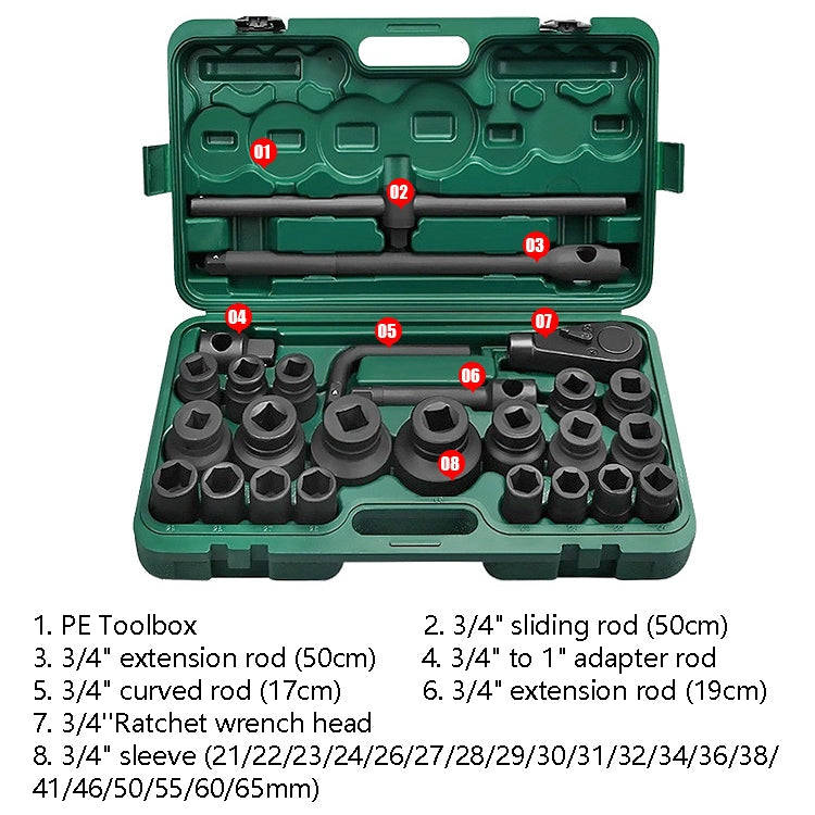 26 PCS / Set Hexagonal Heavy-Duty Socket Auto Repair Socket Wrench(Black Hexagonal)