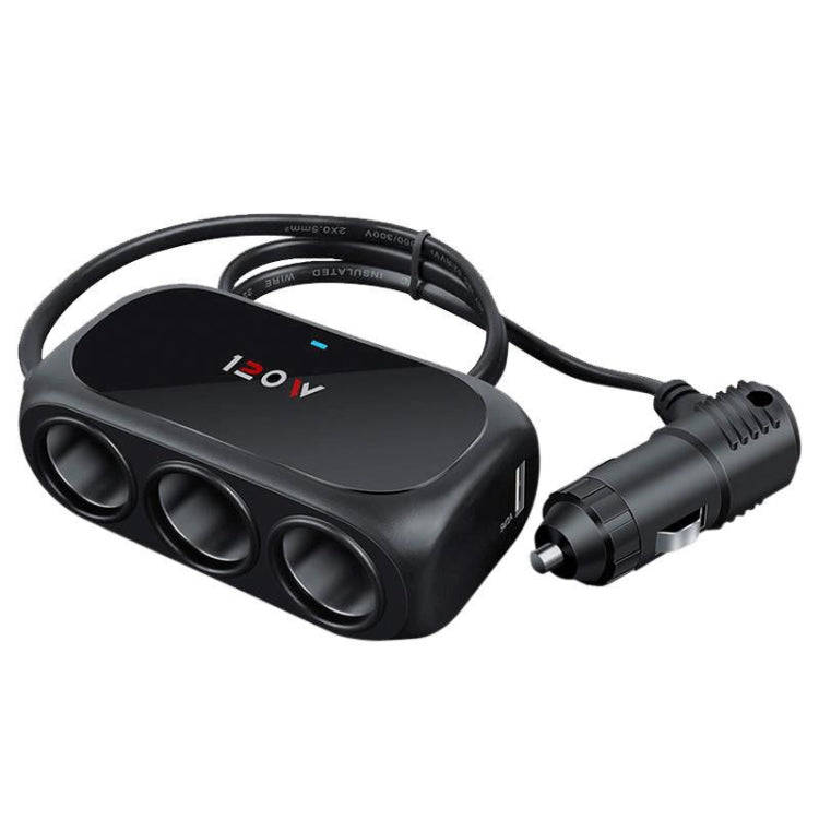 Car Charger Cigarette Lighter 1 In 3 Mobile Phone USB Car Charger(Black)