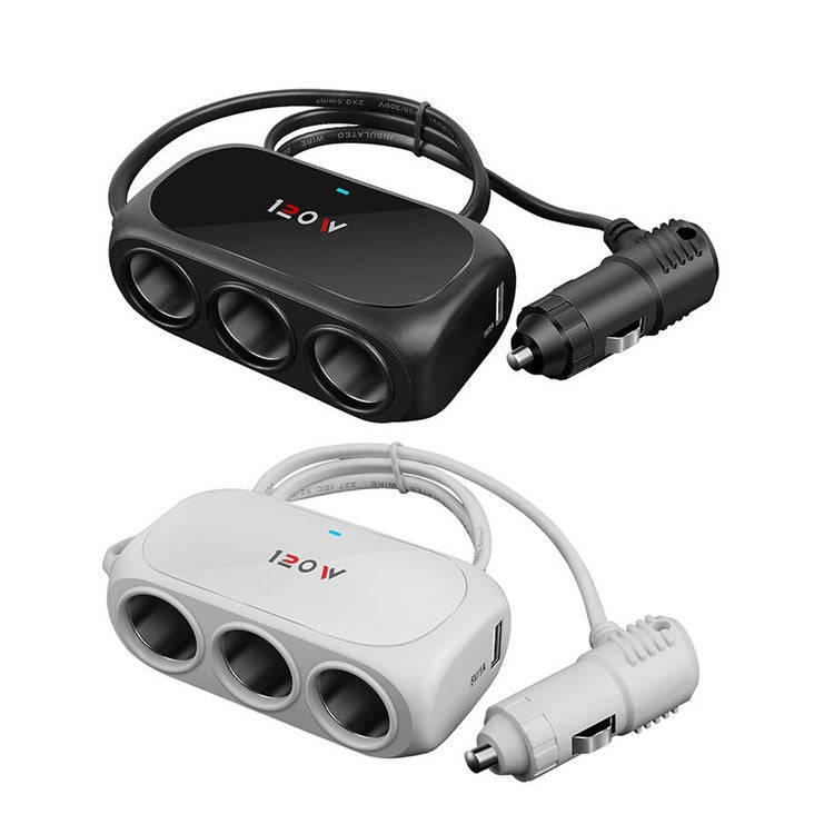 Car Charger Cigarette Lighter 1 In 3 Mobile Phone USB Car Charger(Black)
