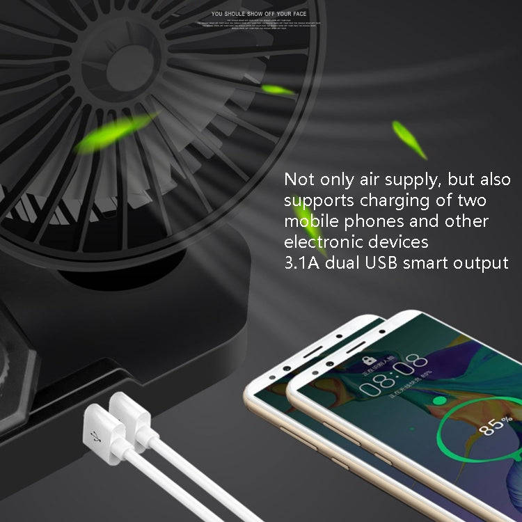 F558 With USB Mobile Phone Charging Car Fan 12/24V Car Truck Double Shaking Head Fan(Double Head ...