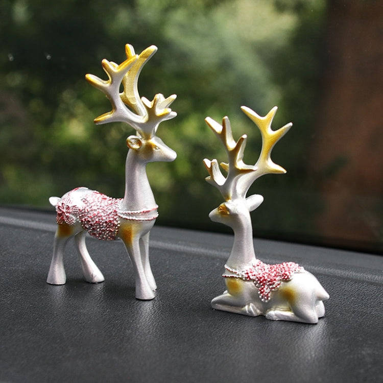 2 Pairs R-8820 Car Ornaments Car Home Safe Deer Decorations(Silver)
