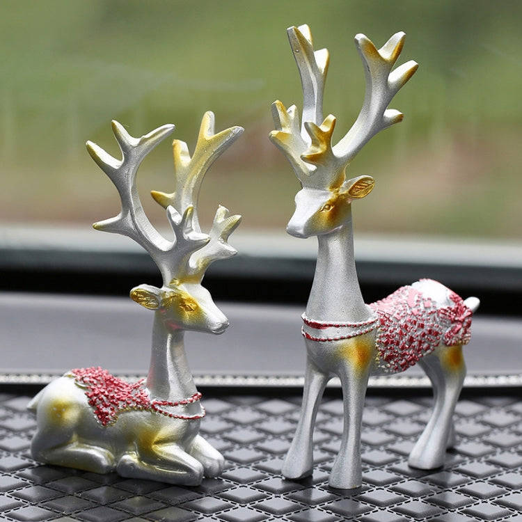2 Pairs R-8820 Car Ornaments Car Home Safe Deer Decorations(Silver)
