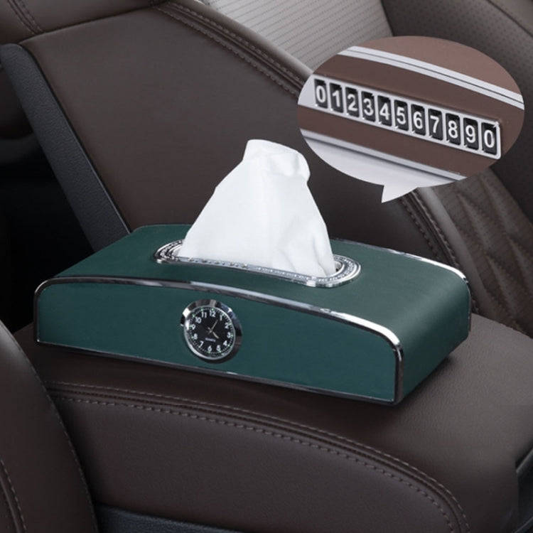 Car Clock Tissue Box Multi-Function Vehicle Instrument Table Paper Towel Box, Style: Clock+Parkin...