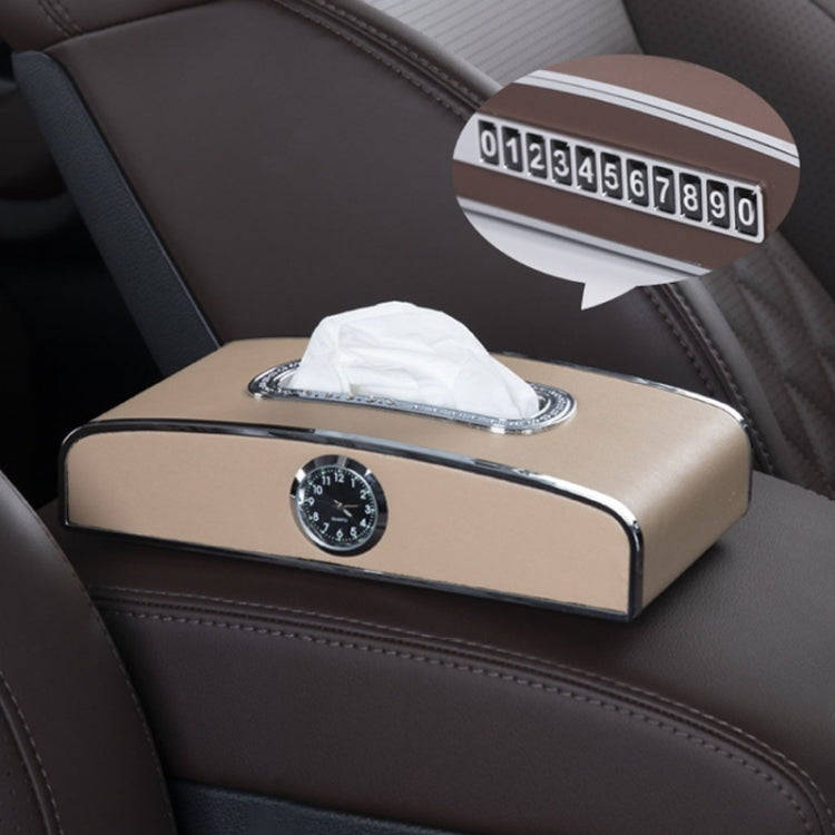 Car Clock Tissue Box Multi-Function Vehicle Instrument Table Paper Towel Box, Style: Clock+Parkin...