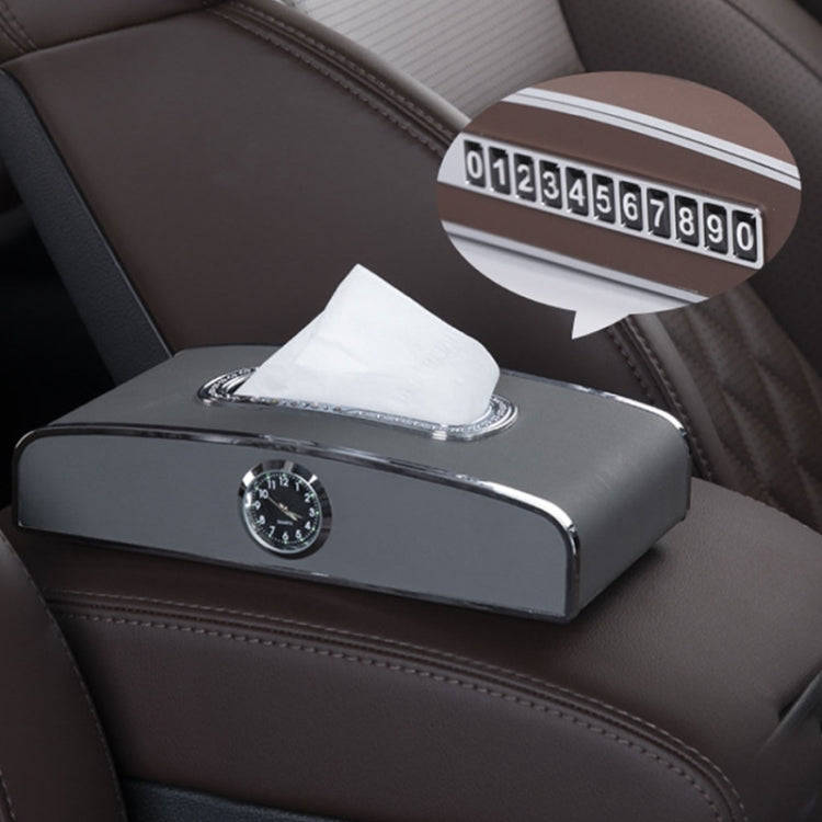 Car Clock Tissue Box Multi-Function Vehicle Instrument Table Paper Towel Box, Style: Clock+Parkin...