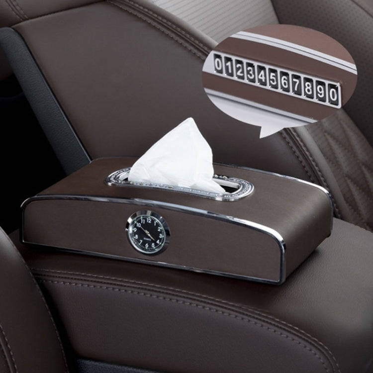 Car Clock Tissue Box Multi-Function Vehicle Instrument Table Paper Towel Box, Style: Clock+Parkin...